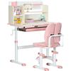 HOMCOM ZONEKIZ Banco Scuola con Sedia per Bambini 3-12 Anni, Altezza Regolabile e Piano Inclinabile, Rosa|Aosom
