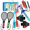 N+B 9 in 1 Accessori Sportivi compatibili per NS Switch, Set da Gioco con Golf Badminton Bundle Cinghie per Gambe Racchette da Tennis Spada Console Maniglia Grip Giochi Kit Sport Family Party Pack