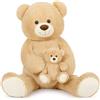 MorisMos 100cm Orso Peluche Gigante, XXL Marrone Chiaro Orsacchiotto Peluche con Bambino, Orsetto Pupazzo Grande Teddy Bear Regalo per Bambino Lei Lui Fidanzata Compleanno Decorazioni