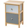 Baroni Home Comodino, Mobiletto da Soggiorno, Salotto, Camera da Letto, Cameretta, Bagno, Mobiletto Multiuso, Colore Legno Naturale con 2 Cassetti Azzurro Chiaro e Scuro Misure 30X24X43 cm