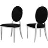 ADM - 'New Classic serie Luxury' - Coppia di sedie da pranzo con struttura in acciaio inox e seduta imbottita rivestita in velluto - Nero - H96 cm