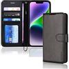 TECHGEAR Cover iPhone 14 - Custodia Portafoglio in Pelle Sintetica con TPU Antiurto, Funzione di Supporto con Slot per Schede e Cinturino da Polso per iPhone 14 (6,1 Pollici 2022) nero