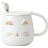 lachineuse - Tazza Gatto Kawaii 450ml - Tazza Gatto con Coperchio e Cucchiaio - Colori Bianco e Oro, Ceramica - Ideale per Infusi di Tè e Caffè - Tazza Originale Giapponese - Idea Regalo Asiatica