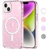 Yoedge Trasparente Glitter Cover Magnetica per Apple iPhone 14 / iPhone 13 6,1, Custodia Bling Brilla Compatibile con MagSafe Magnetico Ricarica Wireless, Bumper TPU Hard PC Rosa Case per iPhone14/13