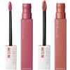 Maybelline New York SuperStay Matte Ink Tinta Labbra Colore 15 Lover + Tinta Labbra Colore 65 Seductress - 2 Rossetti con Applicatore a Punta
