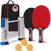DH FitLife Set di racchette da ping pong per 2 giocatori, con rete da ping pong estraibile, 3 palline da ping pong e 2 racchette, con custodia per ogni tavolo, set da ping pong con rete