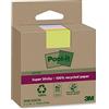 Post-it Foglietti Super Sticky Riciclati, Confezione da 3 Blocchetti, 70 Fogli per Blocchetto, 76 mm x 76 mm, Rosa, Verde, Blu - Foglietti Super Adesivi in carta riciclata al 100%