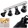 hofstein Lampada da soffitto Berkeley, lampada da soffitto regolabile in metallo/legno in nero, 4 luci, paralumi ruotabili e inclinabili, 4 x attacco E27, spot dal design retrò, senza lampadina/e