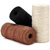 La cordeline Set di spago di iuta 2 mm, 3 x ±160 m, colore: nero, bianco, marrone, spago da giardino, decorazione