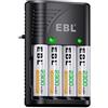 EBL 6802 Caricabatterie Universale, Carica Rapida per AA & AAA & 9V Batterie Ricaricabili, Caricatore Intelligente con LED Indicatore+4 pcs AA 2300mAh Pile Ricaricabili