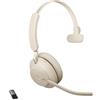 Jabra Evolve2 65 Wireless PC Headset - Noise Cancelling UC Certified Mono Headphones With Long-Lasting Battery - USB-A Bluetooth Adapter - Beige