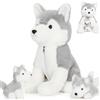 MorisMos Husky Cane Peluche Mamma con Cuccioli Nella Pancia, Realistico Cani Giocattolo di Peluche Grande Kawaii Morbido Coccoloso, Idee Regalo Natale per Bambini Ragazze Ragazzi Compleanno 40cm