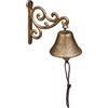 Relaxdays Campanella da Muro in Ghisa, Design Antico, Campana Decorativa con Corda, per Esterni, 15,5x10x17,5 cm, Oro