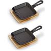 ECHTWERK Padella da portata in ghisa, padella, pirofila quadrata con tagliere da portata, strisce per barbecue, già cotta, adatta per forni, barbecue e barbecue, ideale per servire, 2 pezzi
