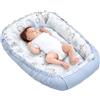 Medi Partners Riduttore Lettino Neonato - 100x60x15 Nido Antisoffoco Neonati Bozzolo Culla per Bebè neonata bilaterale Cuscino 100% Cotone Waffle (Cervo e riccio con azzurro Waffle)