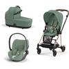 Cybex Platinum Trio Cybex Mios con Cloud T i-Size Telaio Rosegold Leaf green