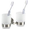 WENKO 19638100 Bicchiere portaspazzolini con supporto Duo Bosio satinato, Acciaio inossidabile, 17.5 x 9.5 x 9 cm, Opaco
