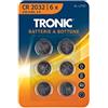 Tronic 12 Batterie a bottone, 2 x 6 pezzi CR 2016 CR 2025 CR 2032 per orologi, radio, torce elettriche, telecomandi, ecc. (2032)