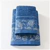 Jenny Sesal - Eleganza in Cotone: Set di Asciugamani Ada con Balza in Jacquard - Misure Perfette per Bagno e Ospite - Morbidezza e Stile in ogni Asciugatura (Blu)