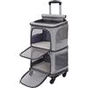 FASRIOU Doppio zaino per gatti con ruote staccabili, borsa da viaggio portatile, pieghevole per 2 gatti/cani di piccola taglia/conigli, grigio