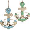 COM-FOUR® 2x decorazione da appendere in legno - insegna per porta nel design dell'ancora - decorazione da parete vintage marittima - appendiabiti decorativo (2 pezzi - ancora verde-blu)