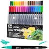 RAYLU PAPER - Set Pennarelli a Doppia Punta Professionali con Punta a Pennello e Fine per Acquerello, Disegni, Calligrafia (36 unità)