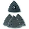 FEIN Set levigatura e smerigliatura con 1 platorello triangolare forato (lunghezza bordo 130 mm), 2 fogli abrasivi per ciascun tipo di grana 60, 80, 180. Attacco Stralock Plus, Lunghezza bordo 130 mm