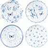 fanquare Piatti da Dessert a Farfalla Vibrazioni di Primavera in 4 pezzi, Piatto da Torta Piatto da colazione in Porcellana con Fiori, Blu, 20 cm