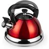 ROSSETTO Bollitore a Fischio a Induzione 3 L in Acciaio Inox, Teiera per Cucina, Bollitore a Gas, Manico Pieghevole Resistente al Calore, Teiera per Tutte le Fonti di Calore con Fischietto per Rosso