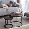 BenyLed Set di 2 Tavolino da Caffè Rotondo a Incastro, Tavolino da Divano in Stile Metà Secolo, Grande: 60 * 60 * 45cm, Piccolo: 40 * 40 * 35cm (nero vintage)