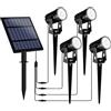 T-SUNUS Faretto Solare da Giardino, Faretti Solari da Giardino IP65 impermeabile Lampade Solari da Giardino 2 Livelli di Luminosità ON/OFF automatici con 4 lampade bianche 6000K