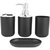 Hosoncovy - Set di 4 accessori per il bagno, con dispenser per sapone, tazza da bagno, portasapone, porta spazzolino e porta pasta da denti (Nero)