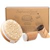 Stephanie Franck Beauty Set Spazzole Corpo e Viso per Spazzolatura a Secco - Esfoliante Naturale con Setole Morbide e Dure - Legno Naturale - Pelle Liscia e Tonica - Idea Regalo Donna e Uomo