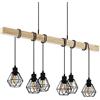 Eglo Lampada a sospensione Townshend 5, plafoniera vintage a 6 punti luce, lampada a sospensione dal design industriale, lampada appesa retrò in acciaio e legno, nero, marrone, E27