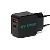 OVERMUST - Caricatore da Muro 25W | 2 Porte USB-C PD e USB-A QC 3.0 | Compatibile con iPhone 14, 13, 12 Pro Max, Samsung, Huawei, iPad, AirPods | Ricarica Rapida e Sicura | Ultra Compatto, Nero