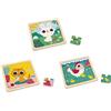 Janod - 3 Puzzle in Legno da 9 Pezzi - Gallina, Gatto, Coniglio - Giocattolo per Bambini - Gioco Educativo Prima Infanzia - Dai 18 Mesi, J07113
