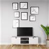 Phoenix Scandi - Mobile basso con 2 scomparti aperti e 2 ante con chiusura rallentata e piedini in legno massiccio, MDF laccato, 145 x 51 x 45 cm, colore: Bianco opaco