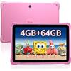 CWOWDEFU Tablet per bambini da 10 pollici, Android 12 Tablet PC per bambini con 5G WiFi+AX WiFi6, 4GB RAM+64 GB ROM, 1280 * 800 HD Display, 6000 mAh, Bluetooth5.0, penna stilo (rosa)