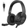 EKSA H2 Cuffie USB con Microfono, Cuffie da Ufficio con Microfono ENC, Interruttore Mute e Controllo del Volume, Cuffie Over Ear per PC con Filo per Business/Zoom/Teams/Call Center
