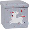 LOVE !T STORE !T LOVE IT STORE IT - Pouf Contenitore Bambini Ultra Resistente Pieghevole Rinforzi Legno - 35x35x35cm - Fantasia Unicorno Grigio