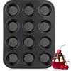 UKOFEW Teglia da Muffin, Teglia da Forno Antiaderente per Muffin, Teglia Antiaderente per Muffin, Nero Acciaio al Carbonio, per Cupcakes, Brownies, Torte, Budino