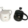 lachineuse - Set di 2 tazze Kawaii Cat 450ml - Tazza Cat con coperchio e cucchiaio - Colori ceramica bianco e nero - Mug per infusione, tè, caffè - Tazza giapponese originale - Idea regalo asiatica