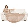 Kanguru Coperta con maniche Beige, soffice plaid in pile, Microfibra, con tasca centrale, 210x140cm, regalo donna compleanno, amica, Hoodie per divano, letto, relax, Natale, vestaglia invernale
