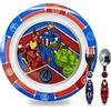 Sorrisini Set Stoviglie bambini Avengers, Piatti riutilizzabili per asilo, scoula, piatto, posate in acciaio inox, Set piatti pappa in plastica dura, Hulk