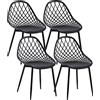 buybyroom Set di 4 sedie per sala da pranzo, in plastica, con gambe in metallo, effetto faggio, colore nero