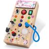 Konijiwa Unicorno Montessori Busy Board da 1 anno Giocattolo Montessori con 8 luci LED Activity Board Giocattolo in legno Giocattolo per le abilità motorie Giocattolo di apprendimento sensoriale per bambini