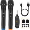 ALPOWL Microfono Wireless, UHF Dual Cordless Dynamic Mic System, Microfono Karaoke Portatile con Ricevitore Ricaricabile per Canto, Chiesa, Discorso, Matrimonio, Festa