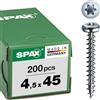SPAX, A9J, Vite universale, testa semi-rotonda, T-STAR plus, 4 Cut, filettatura piena, 200 pezzi, 4,5 x 45 mm, Zincato lucido