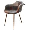 ZONS - Set di 4 sedie/poltrona patchwork, colore marrone, con inserto in metallo, imitazione legno
