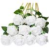 DuHouse 10 rose finte fiori di seta artificiali fiori di rosa finto fiore lunghi steli bouquet per organizzare matrimoni centrotavola festa casa decorazione cucina (bianco puro)